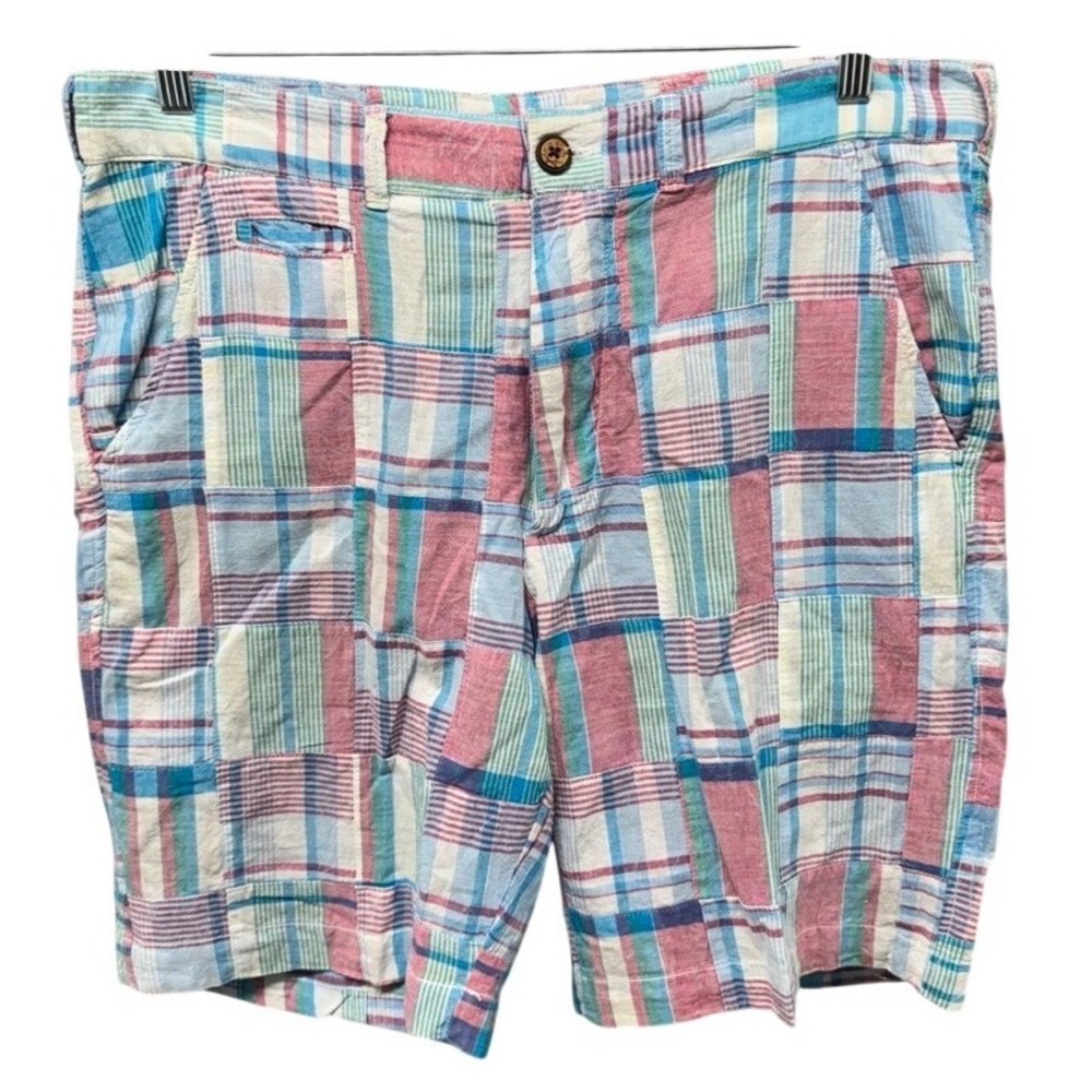 Charleston Threads Mens Patchwork Plaid Shorts Multi Color Cotton Size 36